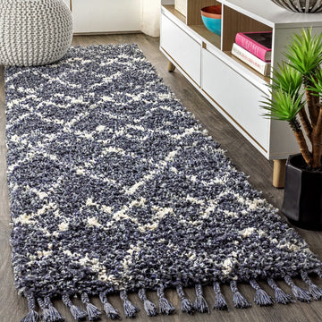 Mercer Shag Plush Tassel Moroccan Tribal Geometric Trellis Area Rug